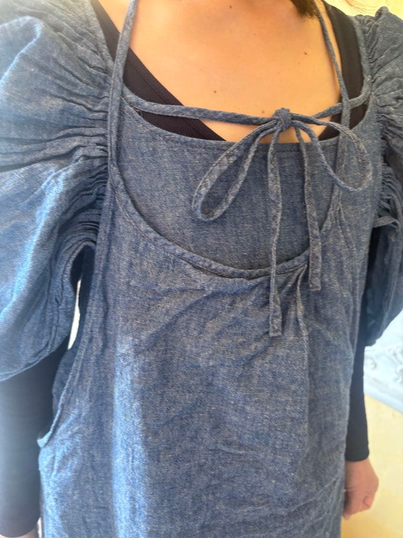 キャピタル　デニム風ボリュームスリーブワンピース