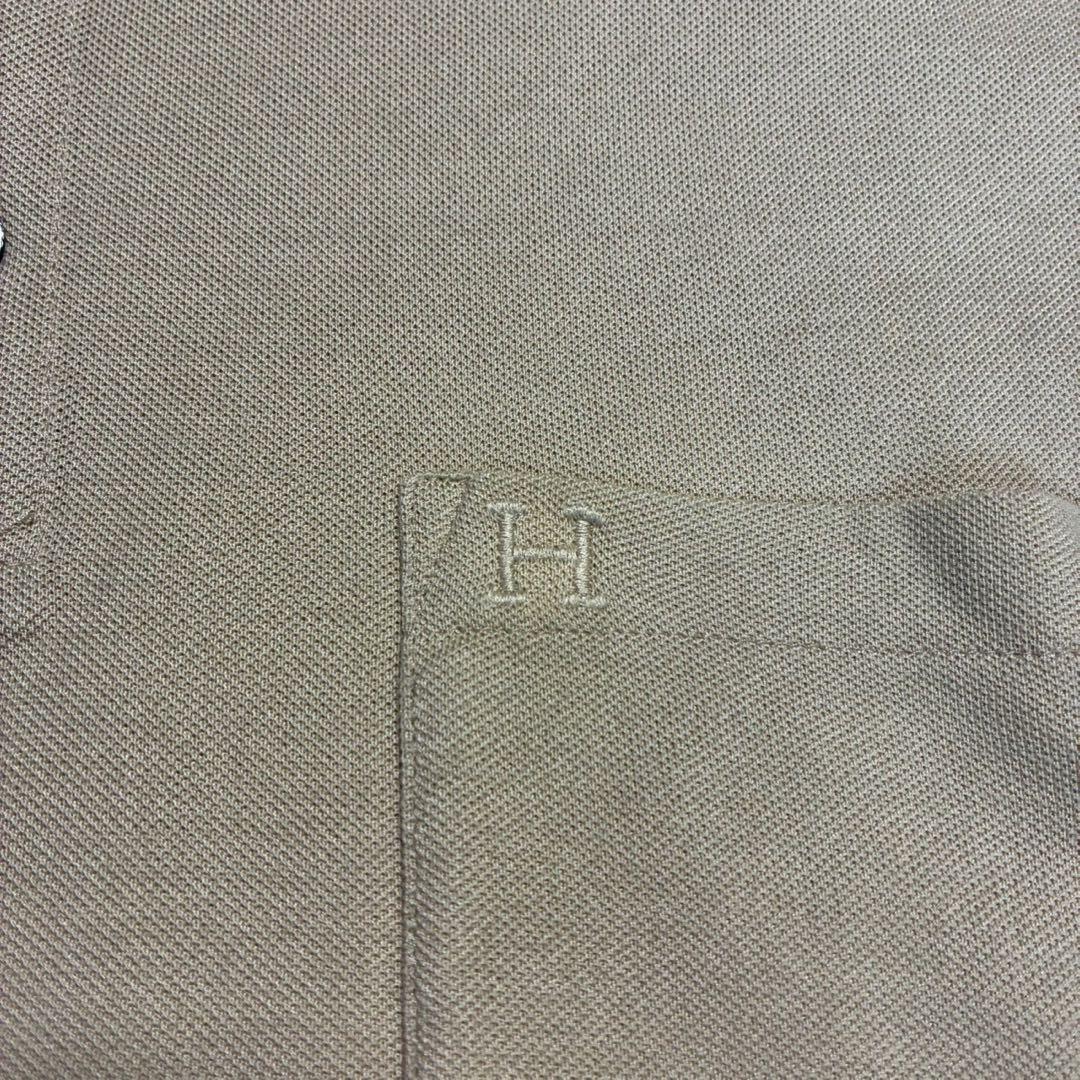 美品/XL HERMES 半袖ポロシャツ 刺繍ロゴ　ヴィンテージ　ライトブラウン