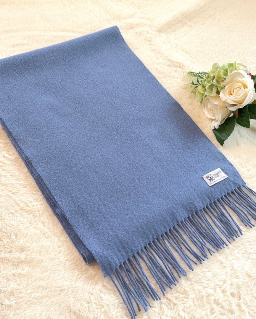 未使用級ジョンストンズ カシミヤ100％ マフラー ストール　ライトブルー