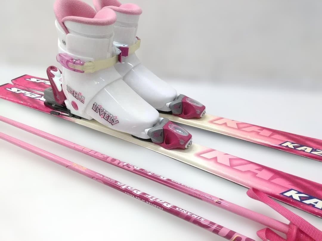 ジュニアスキー4点セット 女の子 カザマ 120cm ビッグホーン24cmピンク