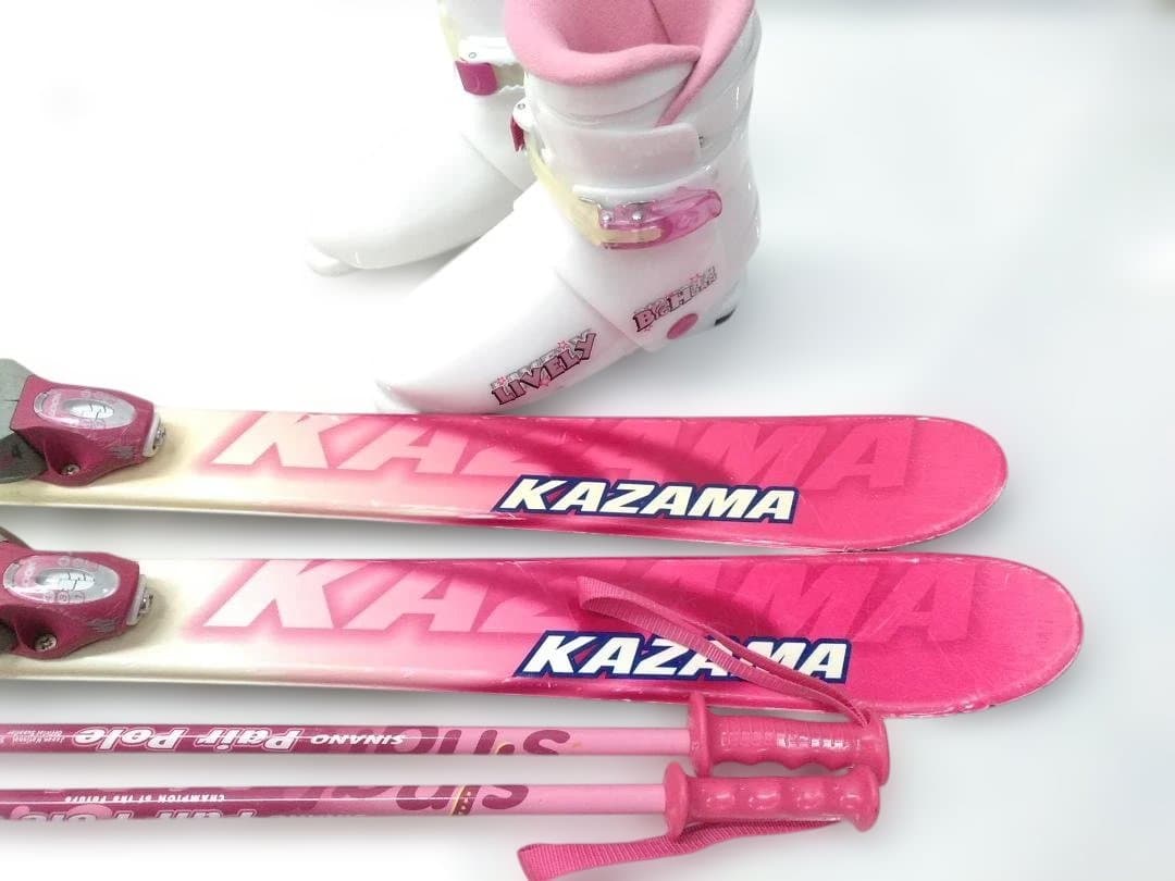 ジュニアスキー4点セット 女の子 カザマ 120cm ビッグホーン24cmピンク