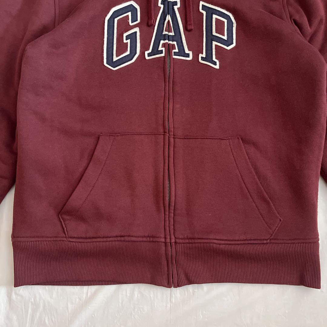 GAP フルジップパーカー　フーディー　裏ボア　ロゴ　ワインレッド　y2k