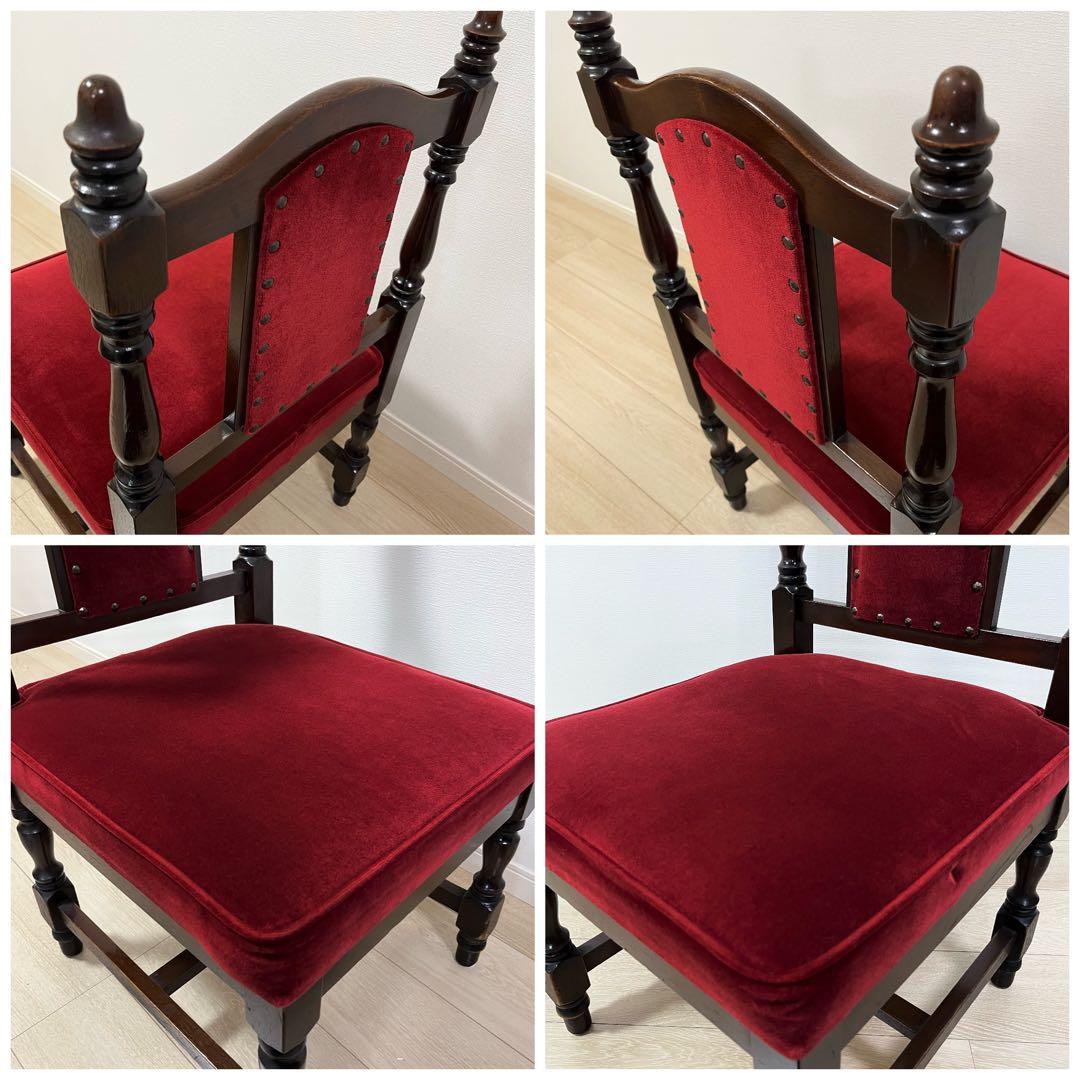 そ12【ヴィンテージ 鋲打ち椅子】高級感あるベルベット張り ダイニングチェア