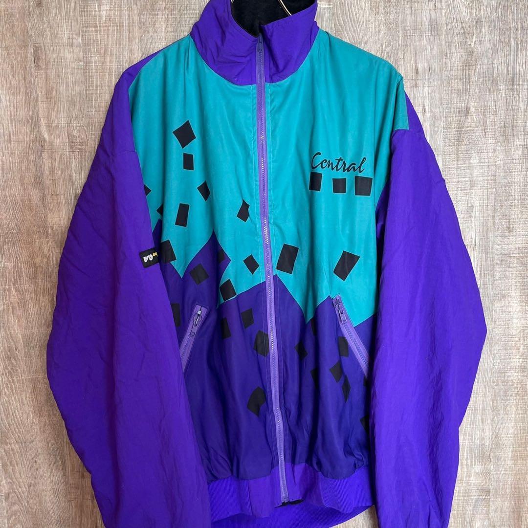 VOmax サイクルジャケット XL 紫×エメラルド ナイロン×裏起毛 USA製