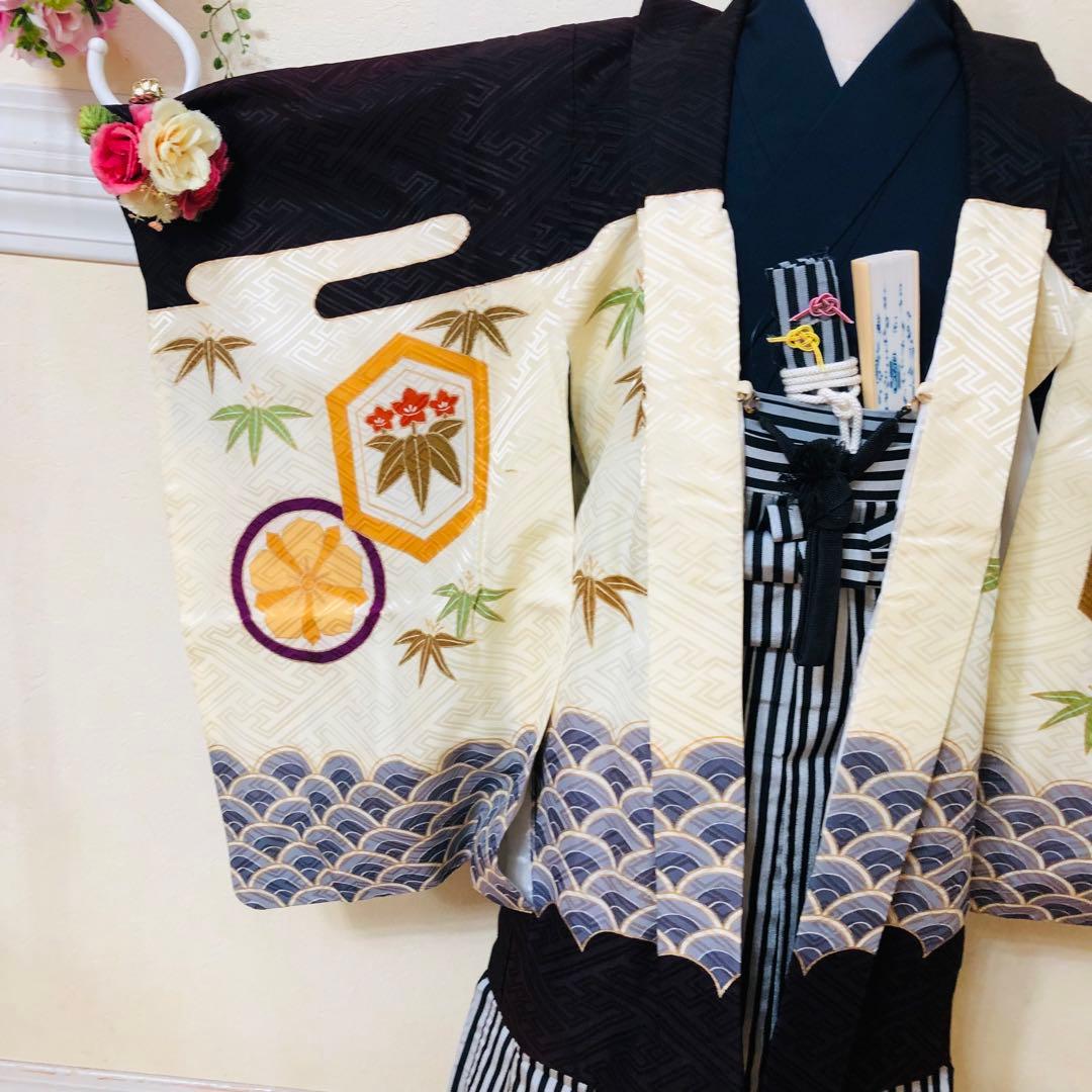 七五三 五歳‼️鷹 荒波 金彩❤️深紫にクリーム系 完全フルセット‼️家から揃える無し