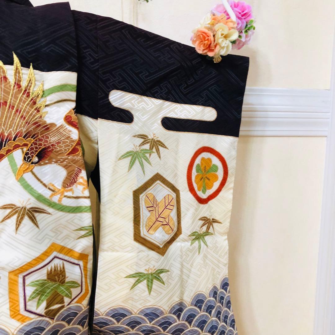 七五三 五歳‼️鷹 荒波 金彩❤️深紫にクリーム系 完全フルセット‼️家から揃える無し