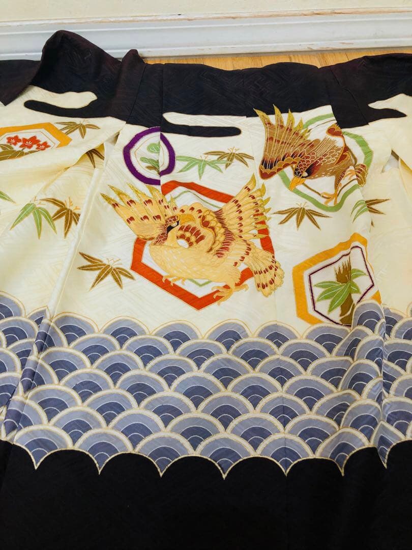 七五三 五歳‼️鷹 荒波 金彩❤️深紫にクリーム系 完全フルセット‼️家から揃える無し