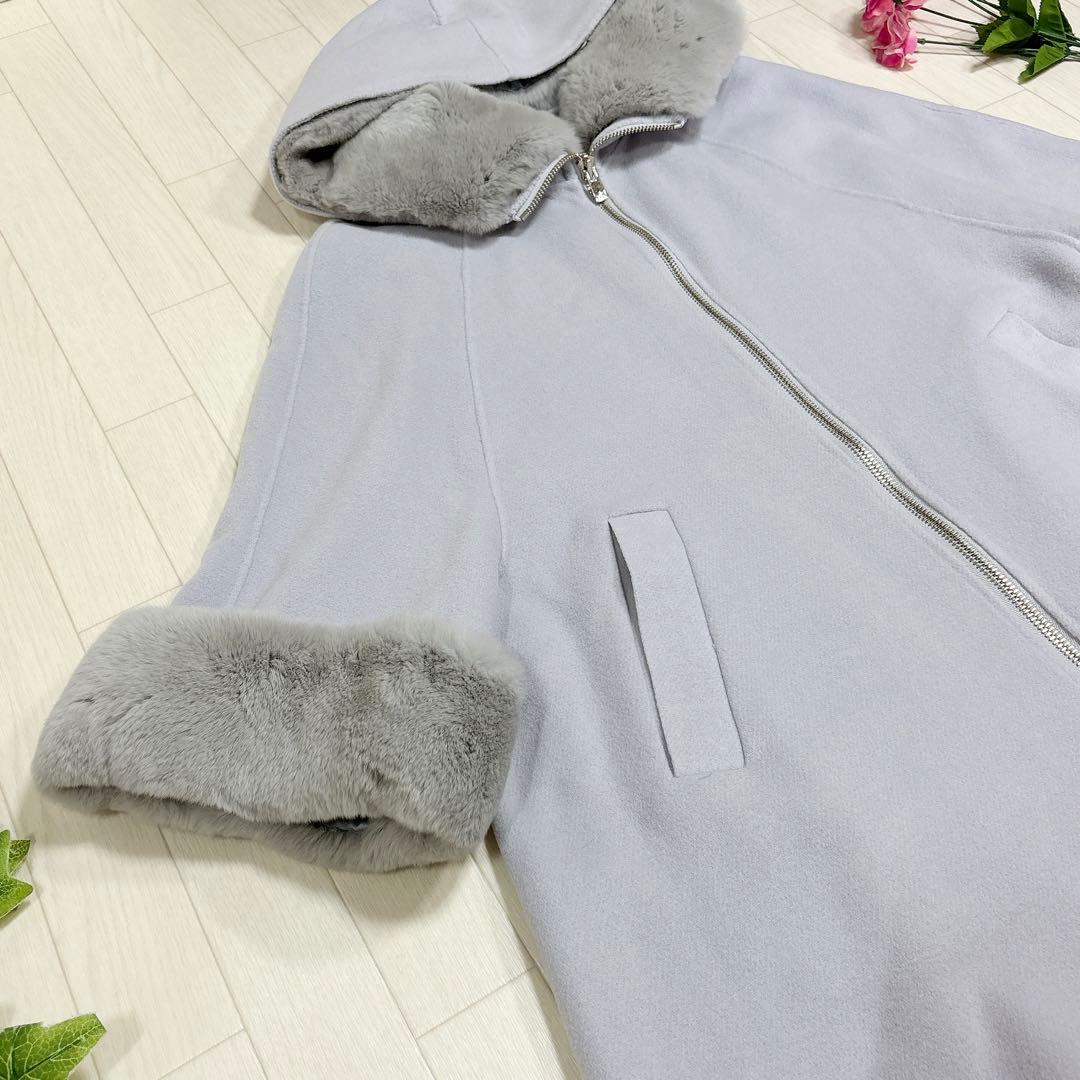 美品 グレースクラス カシミヤ混 レッキスファー衿ケープ グレー