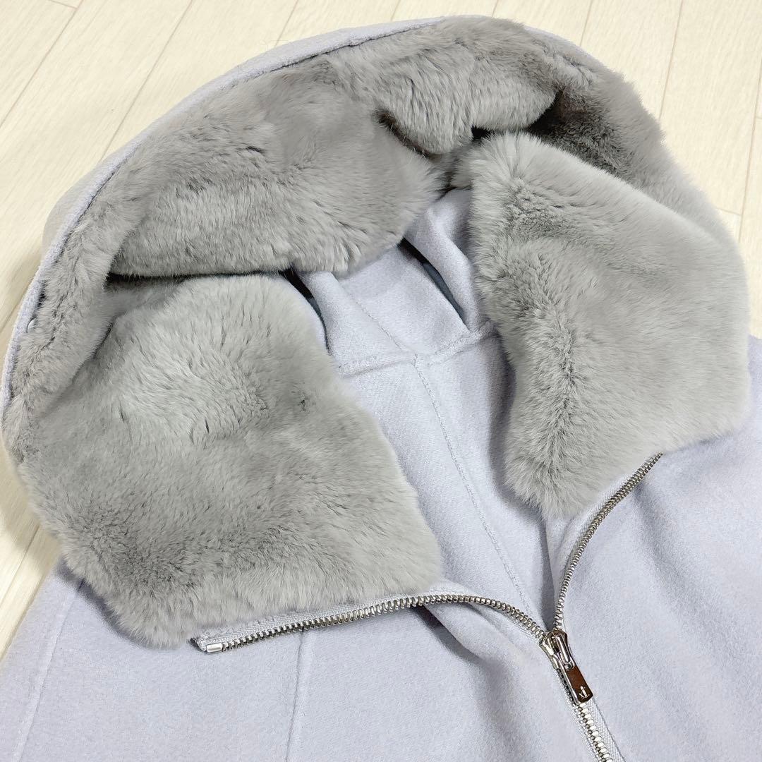 美品 グレースクラス カシミヤ混 レッキスファー衿ケープ グレー