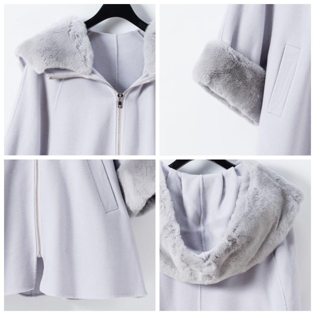 美品 グレースクラス カシミヤ混 レッキスファー衿ケープ グレー