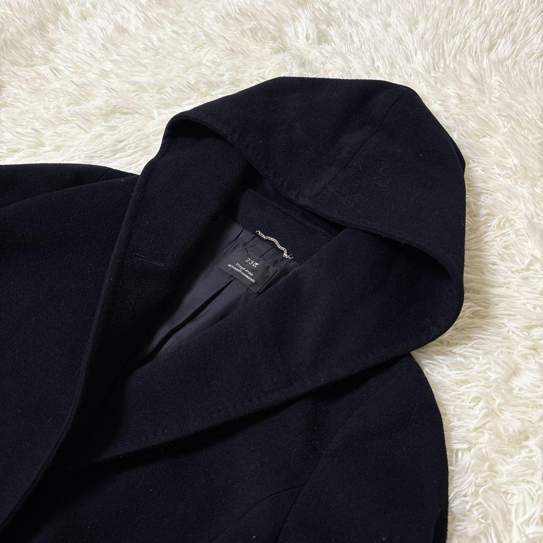 大きいサイズ46✨23区 ウール アンゴラ ビーバーフーデットコート ネイビー