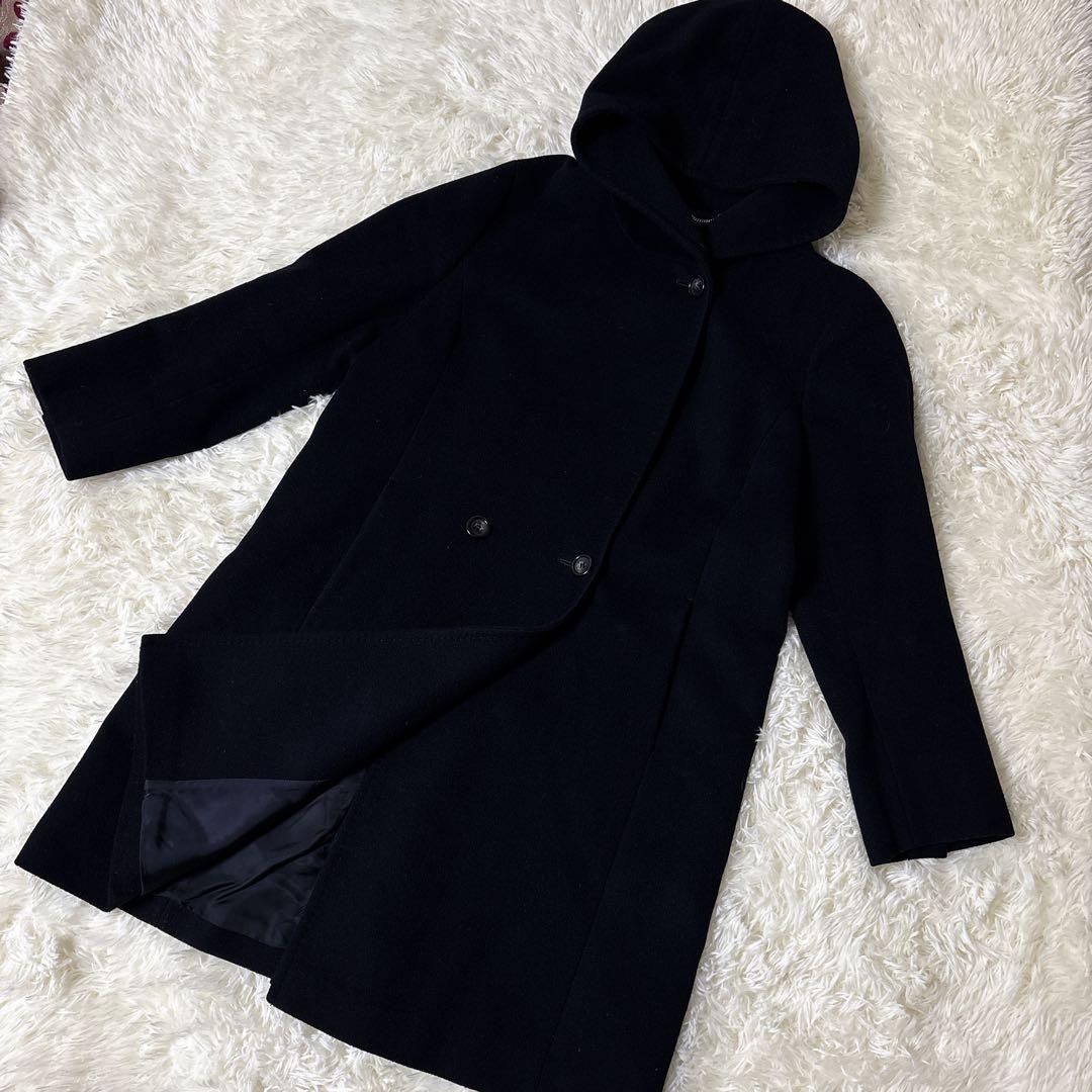 大きいサイズ46✨23区 ウール アンゴラ ビーバーフーデットコート ネイビー