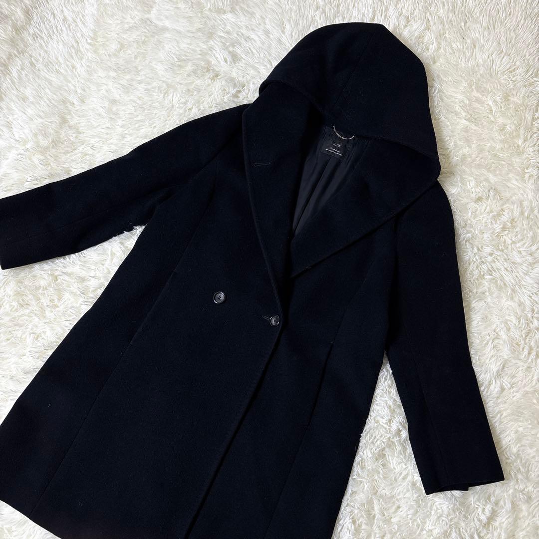 大きいサイズ46✨23区 ウール アンゴラ ビーバーフーデットコート ネイビー