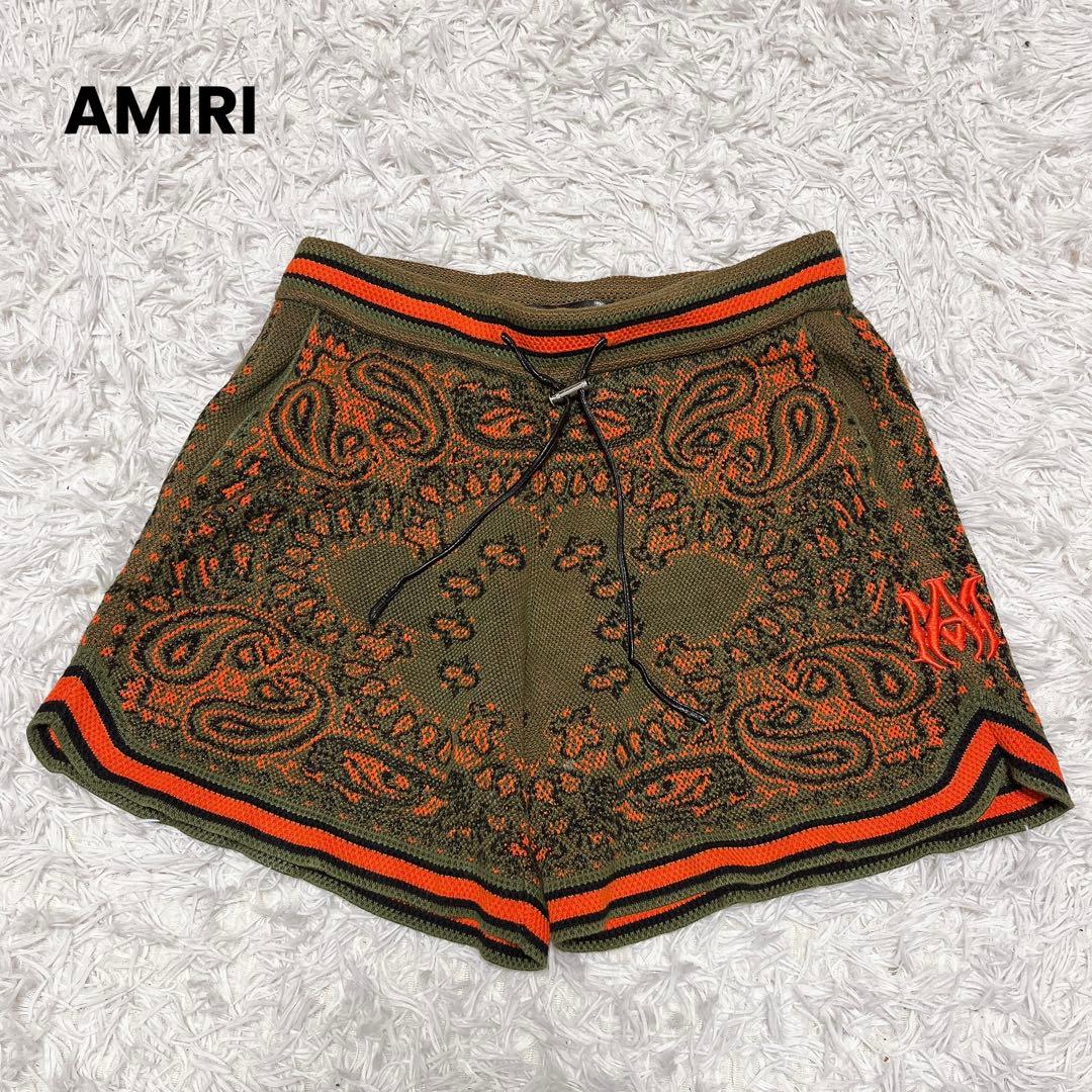 アミリ ショートパンツ メンズ カーキ オレンジ ペイズリー柄 S