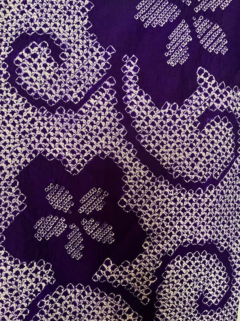 【雪月花 】着物◎アンティーク 袷 総絞り 古代紫 唐草模様 花