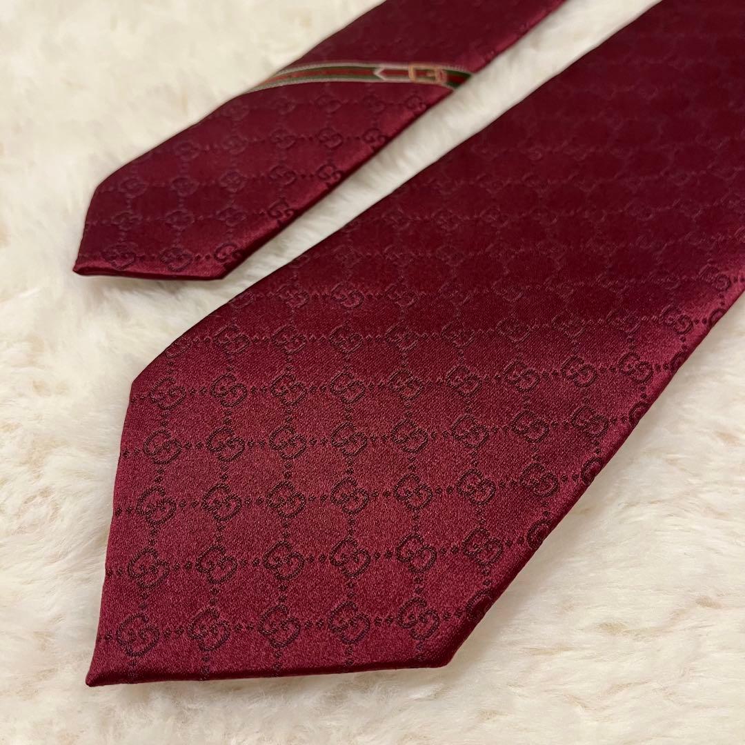極美品！GUCCI シェリーライン gg 総柄 ボルドー ネクタイ