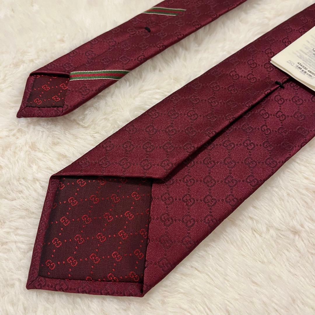 極美品！GUCCI シェリーライン gg 総柄 ボルドー ネクタイ