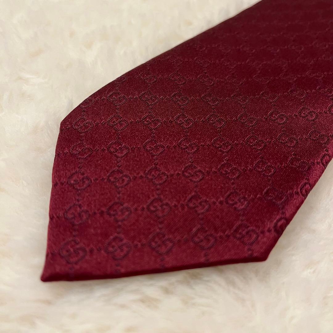 極美品！GUCCI シェリーライン gg 総柄 ボルドー ネクタイ