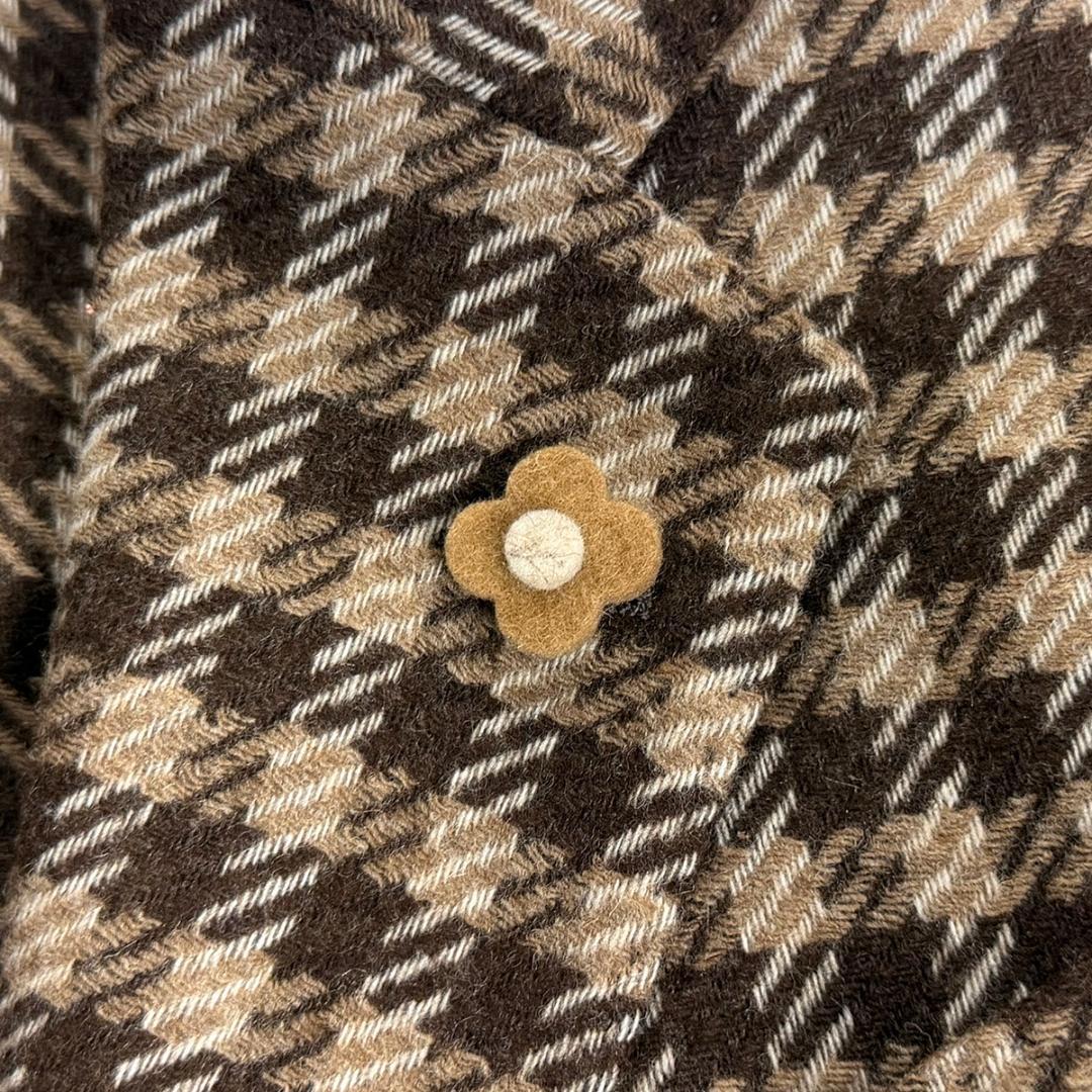 J6437 美品 ラルディーニ カシミヤ混チェック柄テーラードジャケット 茶48