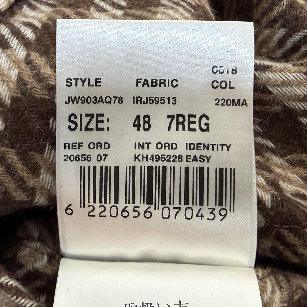 J6437 美品 ラルディーニ カシミヤ混チェック柄テーラードジャケット 茶48