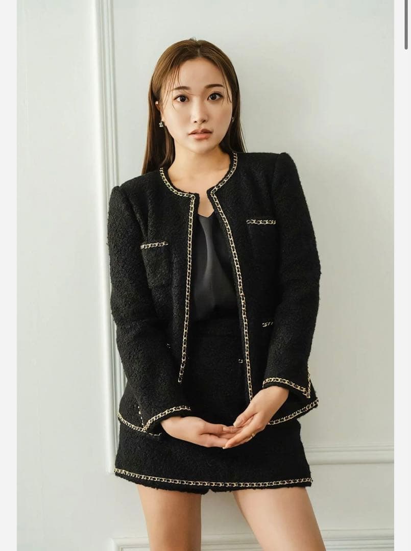 新品タグ付き✨Mサイズ　ゴールドチェーンツィードキュロット