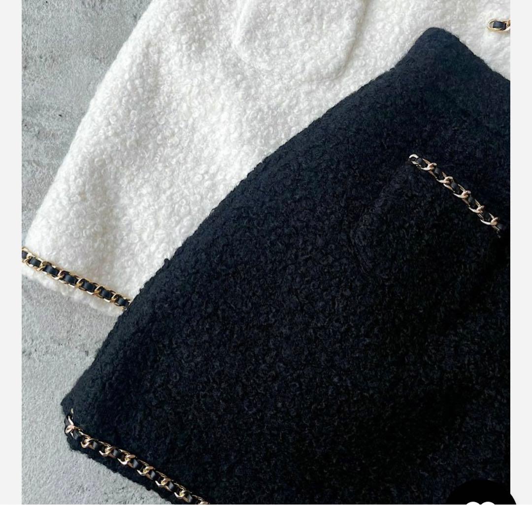 新品タグ付き✨Mサイズ　ゴールドチェーンツィードキュロット