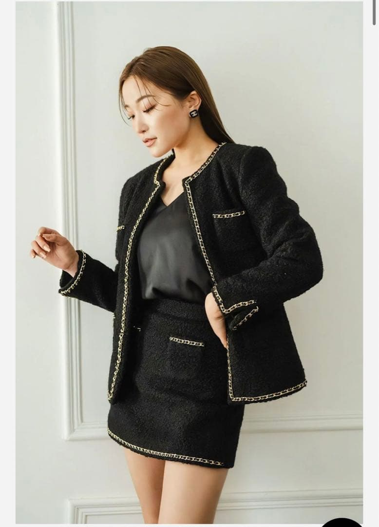 新品タグ付き✨Mサイズ　ゴールドチェーンツィードキュロット