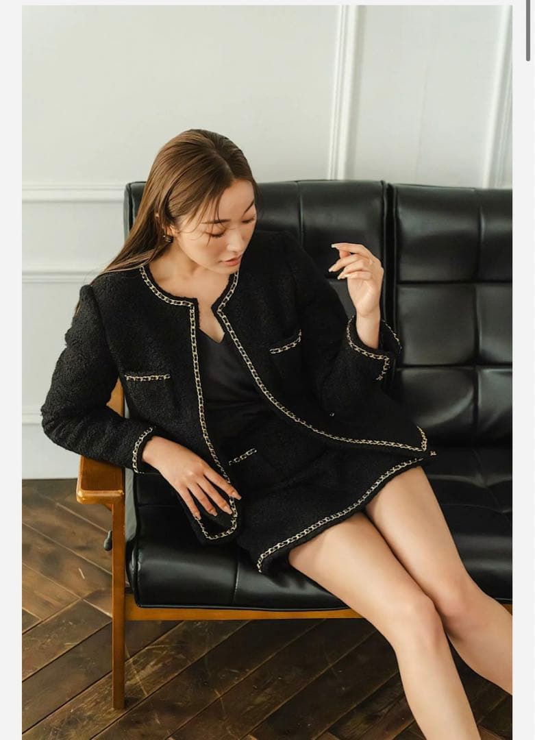 新品タグ付き✨Mサイズ　ゴールドチェーンツィードキュロット