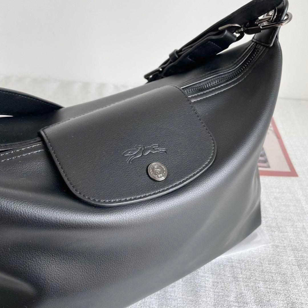 LONGCHAMP 新作 カーフスキン サイドバッグ ショルダーバッグ ブラック