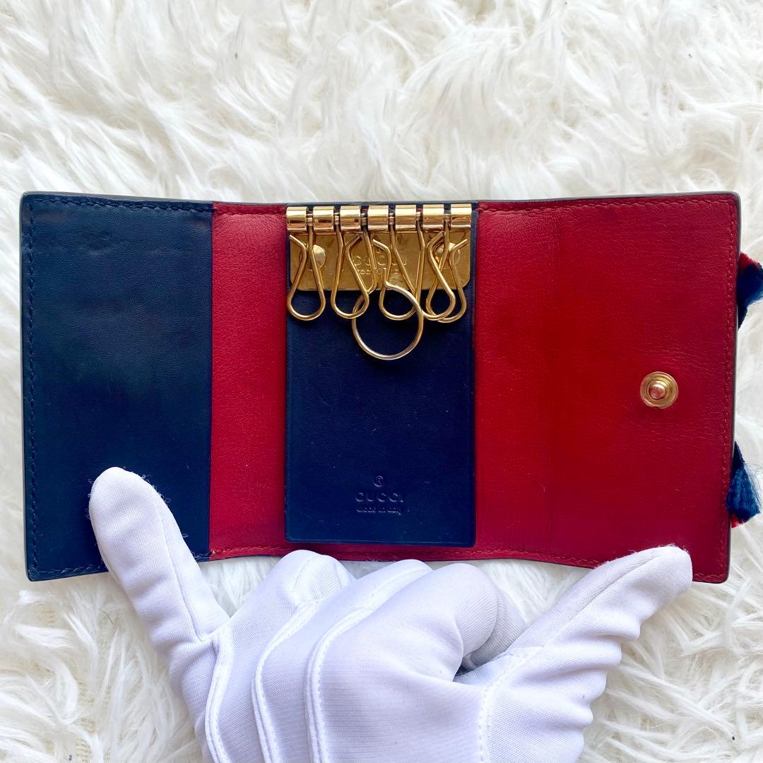 付属品完備✨美品✨グッチ ６連キーケース キャンバス PVC リボン バイカラー