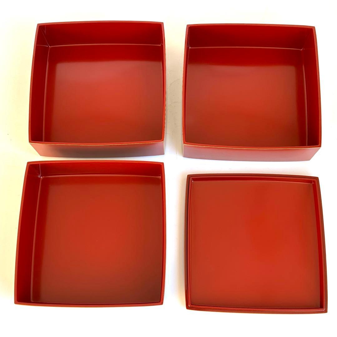【美品】漆器 漆塗り 重箱 三段重箱 三段重 お重 朱モダン 会津塗り 和食器
