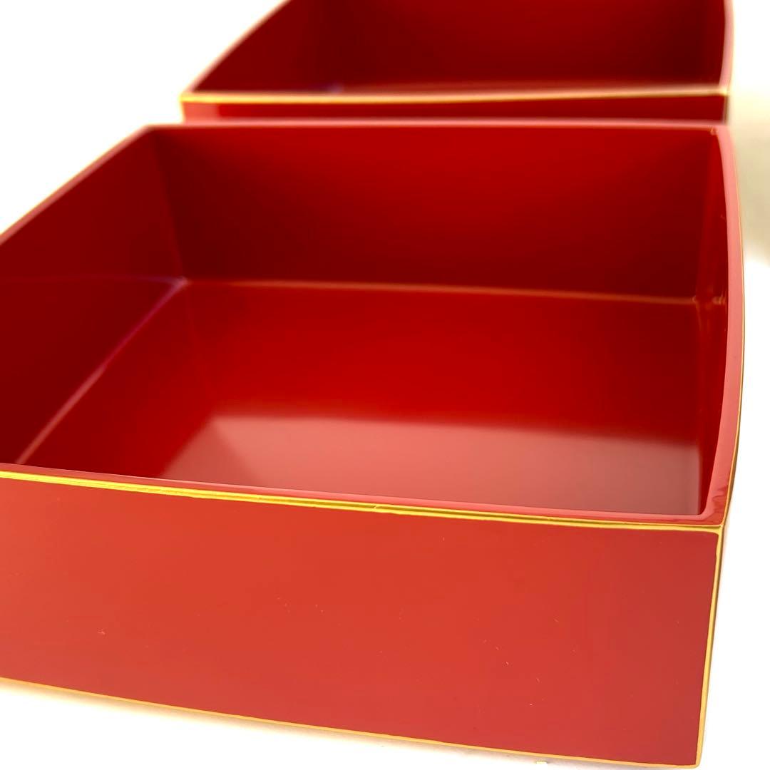 【美品】漆器 漆塗り 重箱 三段重箱 三段重 お重 朱モダン 会津塗り 和食器