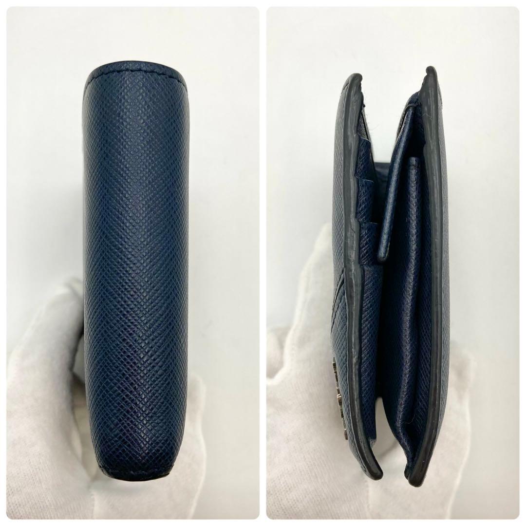 サンライナー✨PRADA 二つ折り財布 サフィアーノレザー 紺色 Gカード