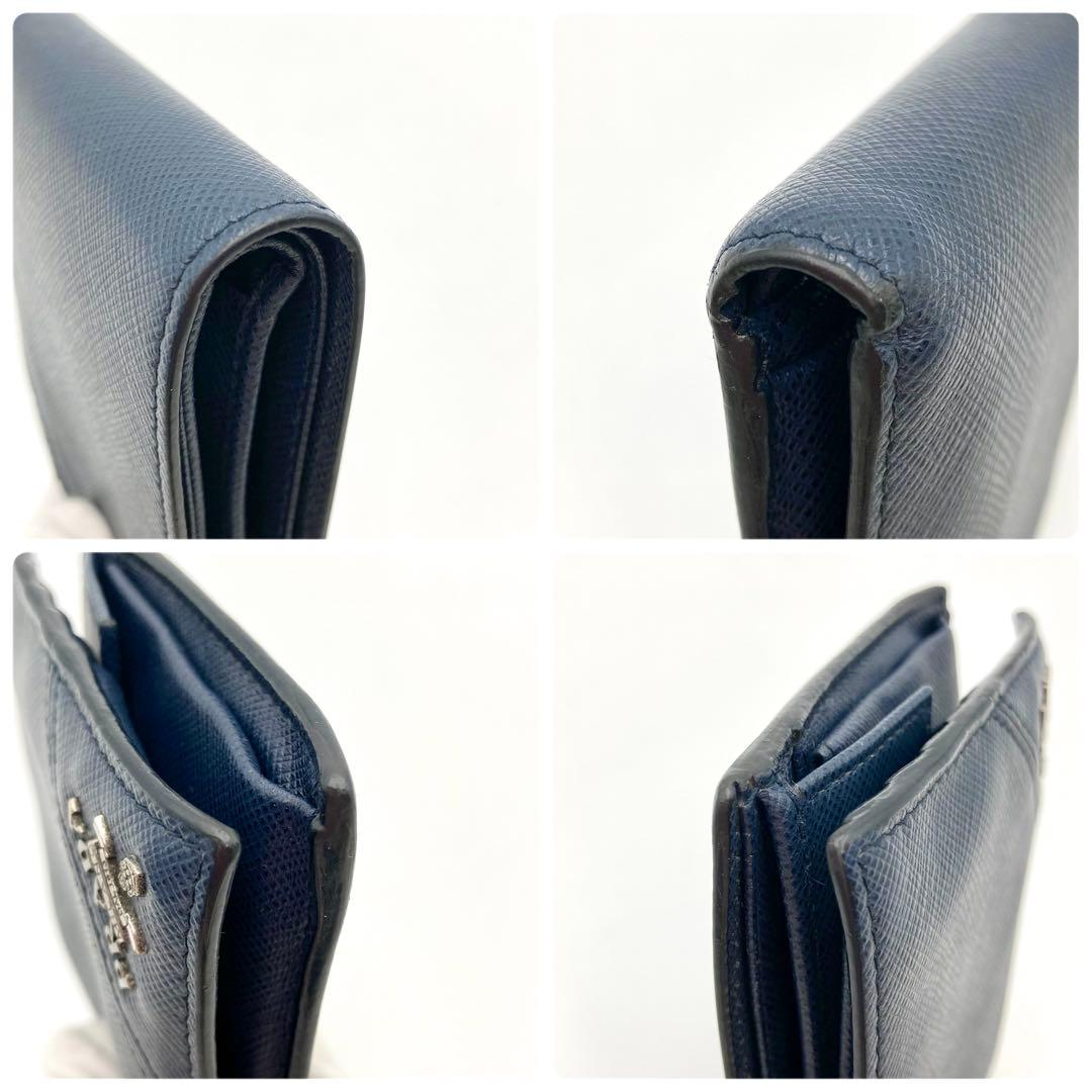 サンライナー✨PRADA 二つ折り財布 サフィアーノレザー 紺色 Gカード