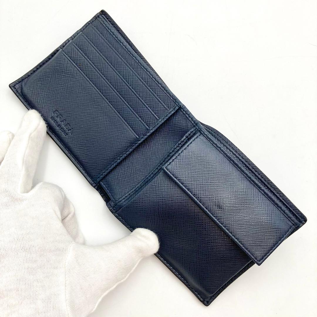 サンライナー✨PRADA 二つ折り財布 サフィアーノレザー 紺色 Gカード