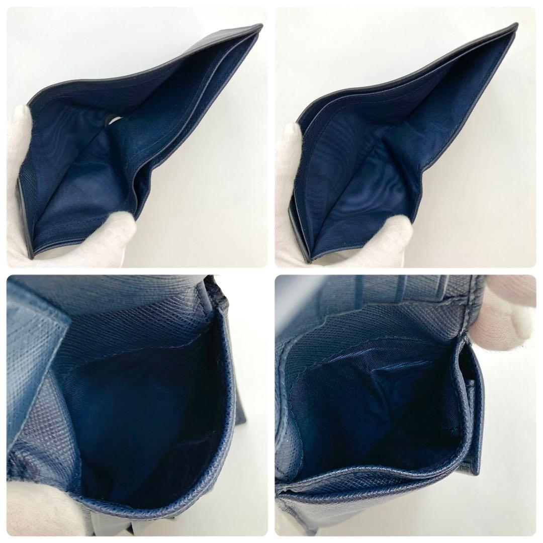 サンライナー✨PRADA 二つ折り財布 サフィアーノレザー 紺色 Gカード