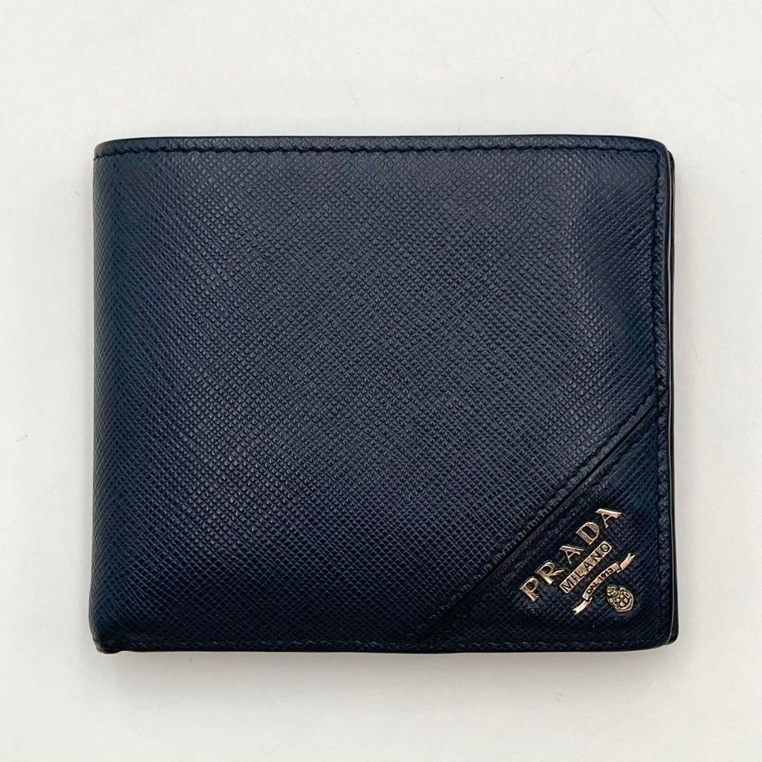サンライナー✨PRADA 二つ折り財布 サフィアーノレザー 紺色 Gカード