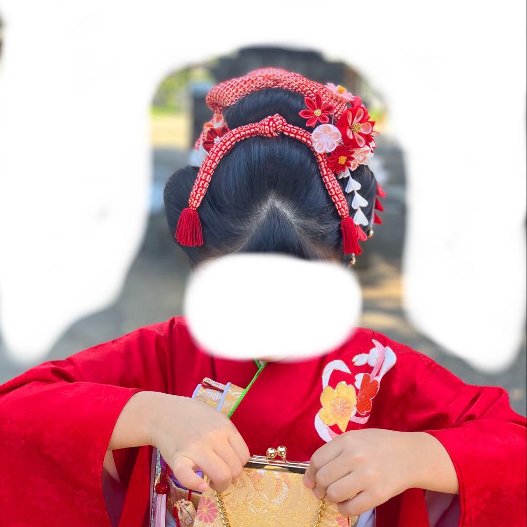 七五三髪飾り【おはりばこ】【正絹本絞り】かのこ・ちんころ朱色/はなふわりかんざし