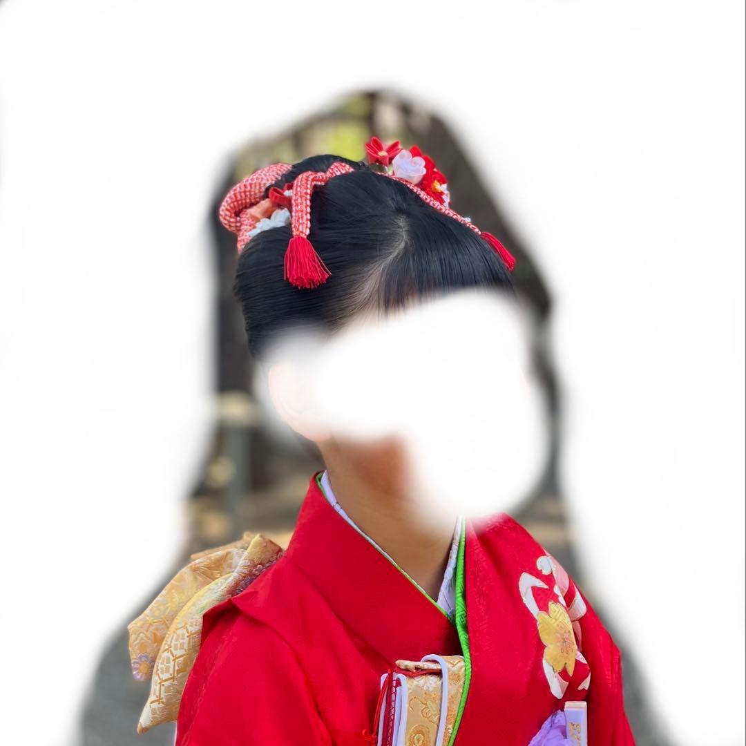 七五三髪飾り【おはりばこ】【正絹本絞り】かのこ・ちんころ朱色/はなふわりかんざし