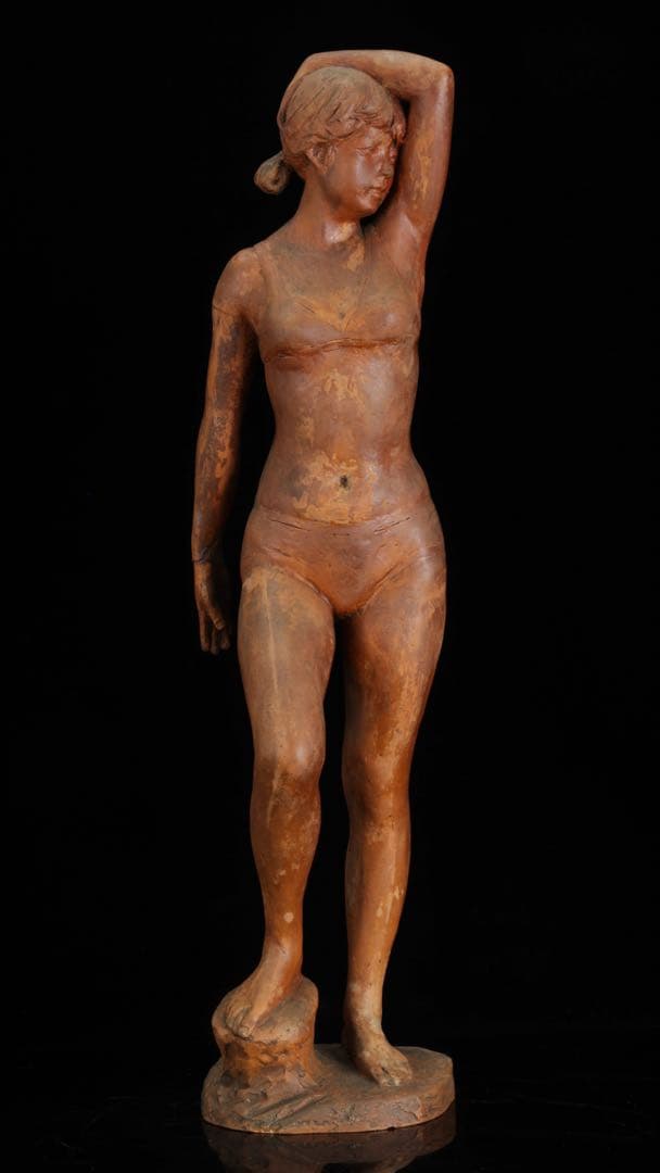 彫刻家【林昭三】石膏 少女像 高さ52㎝ 女性像 人物像 彫刻 美術品 日展会員