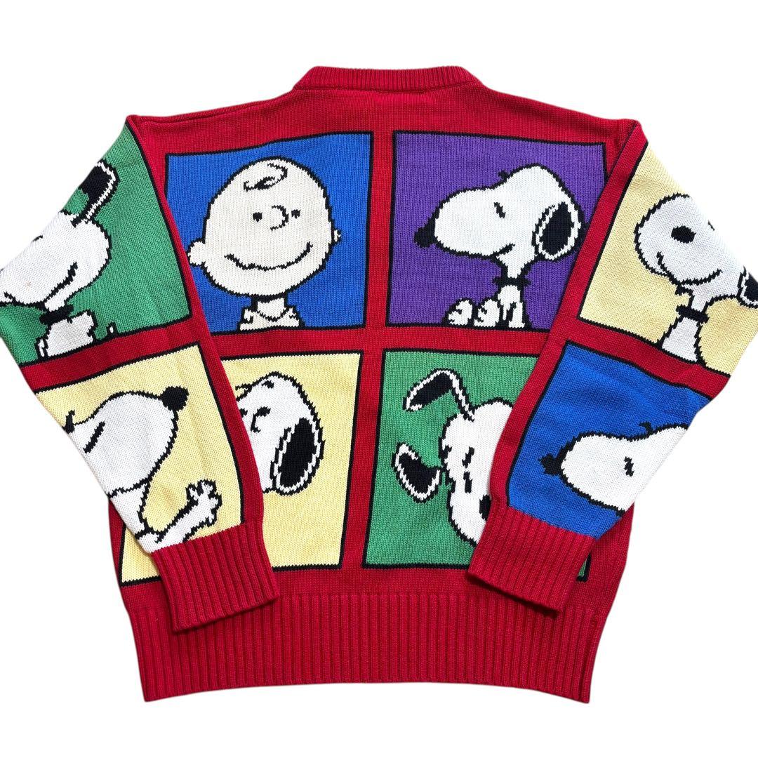 80s 90s 古着　ピーナッツ　スヌーピー　コットンニット　スプルース　総柄