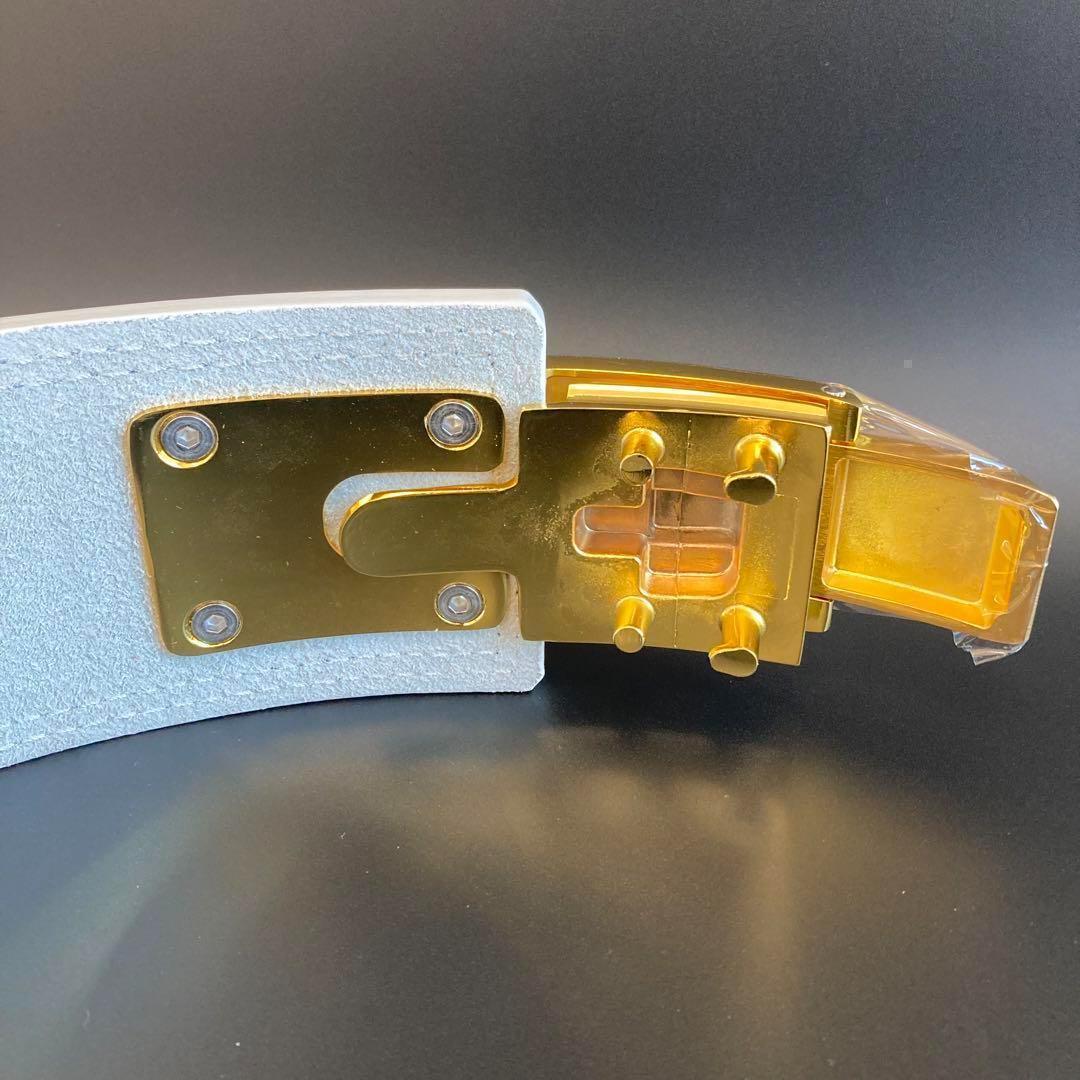 パワーベルト 本革 レバーアクション XLsize 可変式 WHITE/GOLD
