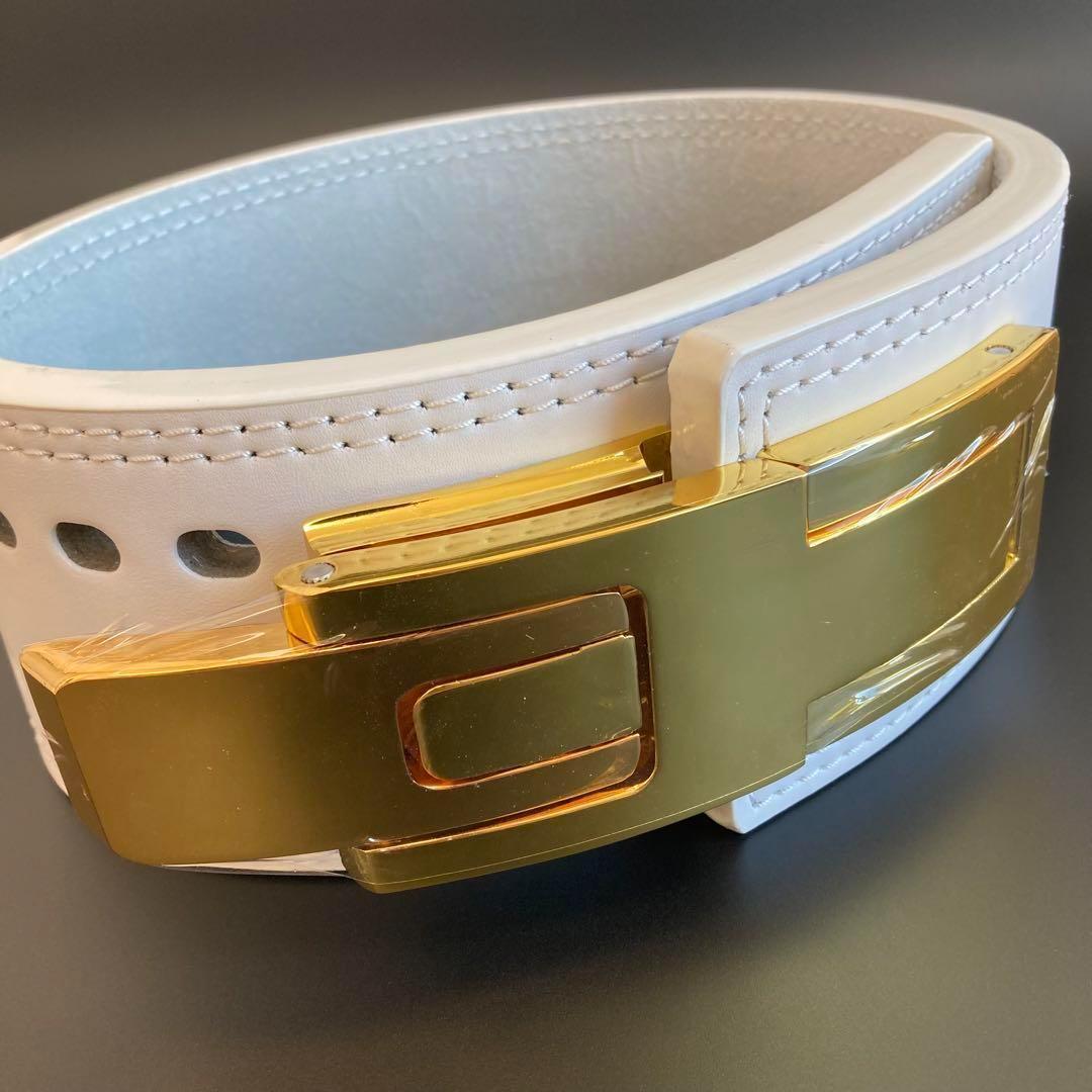 パワーベルト 本革 レバーアクション XLsize 可変式 WHITE/GOLD