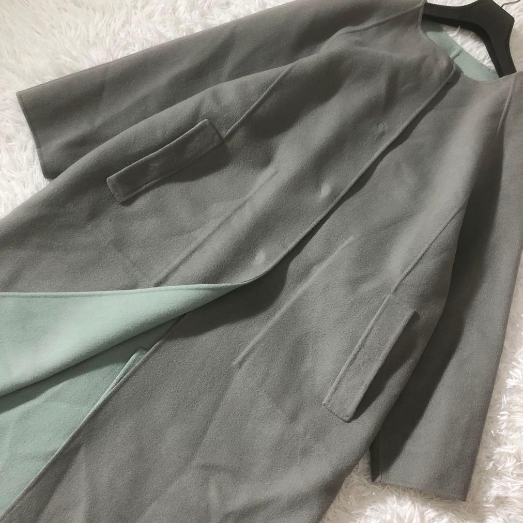 美品 ADORE ２ＴＯＮＥリバーコート ストール付き カシミヤ混 リバーシブル