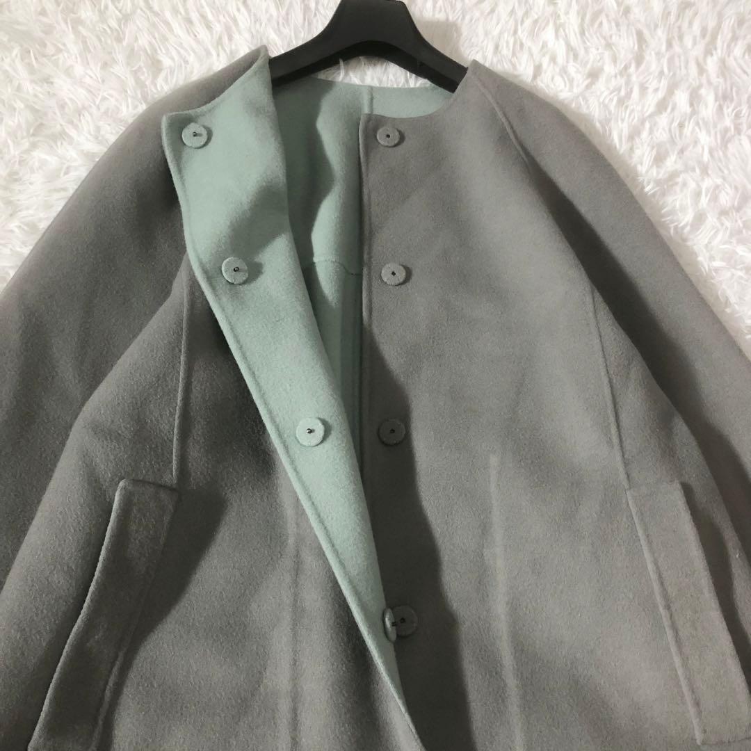 美品 ADORE ２ＴＯＮＥリバーコート ストール付き カシミヤ混 リバーシブル