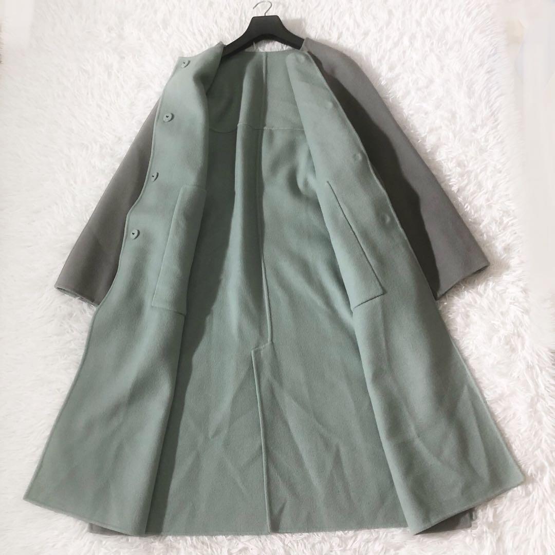 美品 ADORE ２ＴＯＮＥリバーコート ストール付き カシミヤ混 リバーシブル