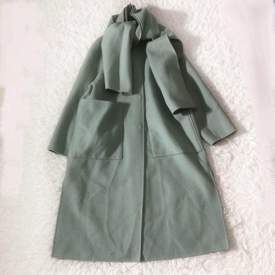 美品 ADORE ２ＴＯＮＥリバーコート ストール付き カシミヤ混 リバーシブル