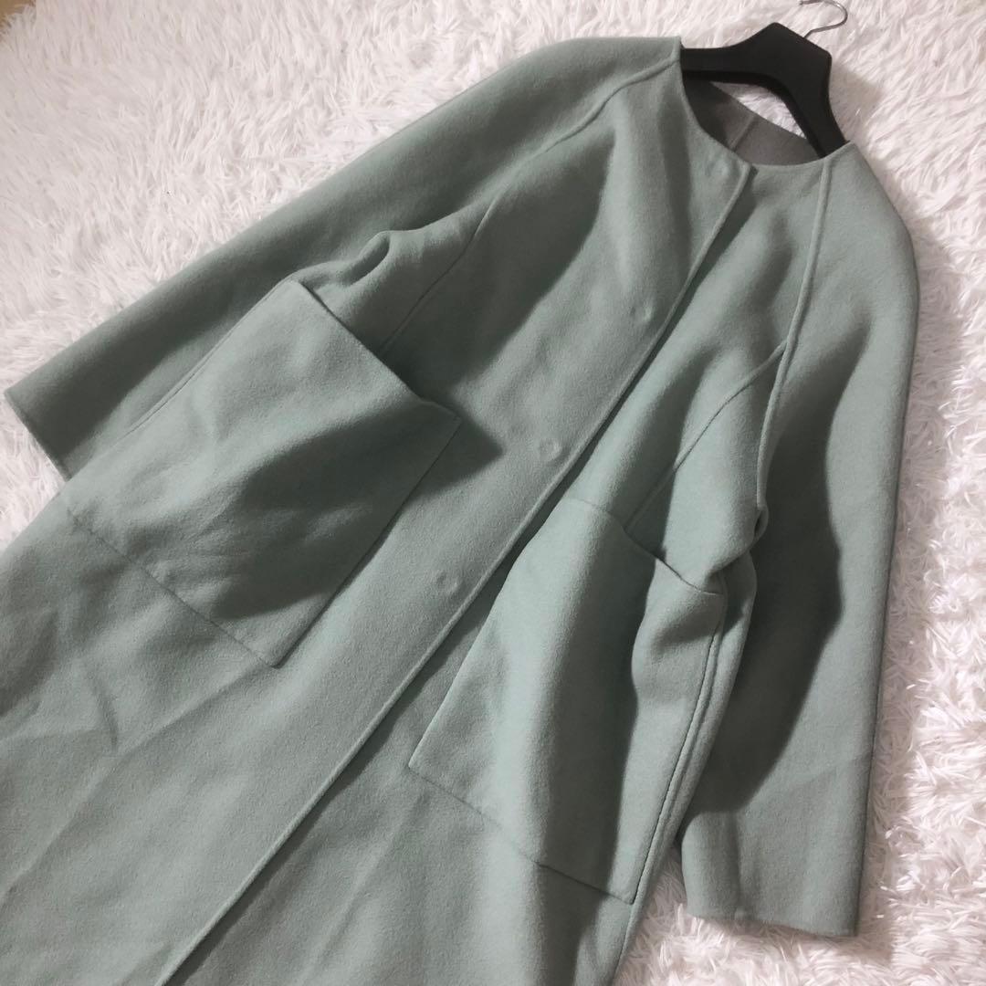 美品 ADORE ２ＴＯＮＥリバーコート ストール付き カシミヤ混 リバーシブル