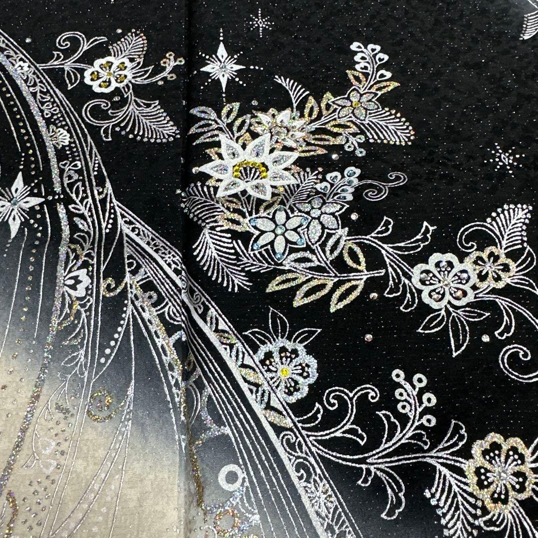 モノトーン キラキララインストーン訪問着 銀通し 白黒