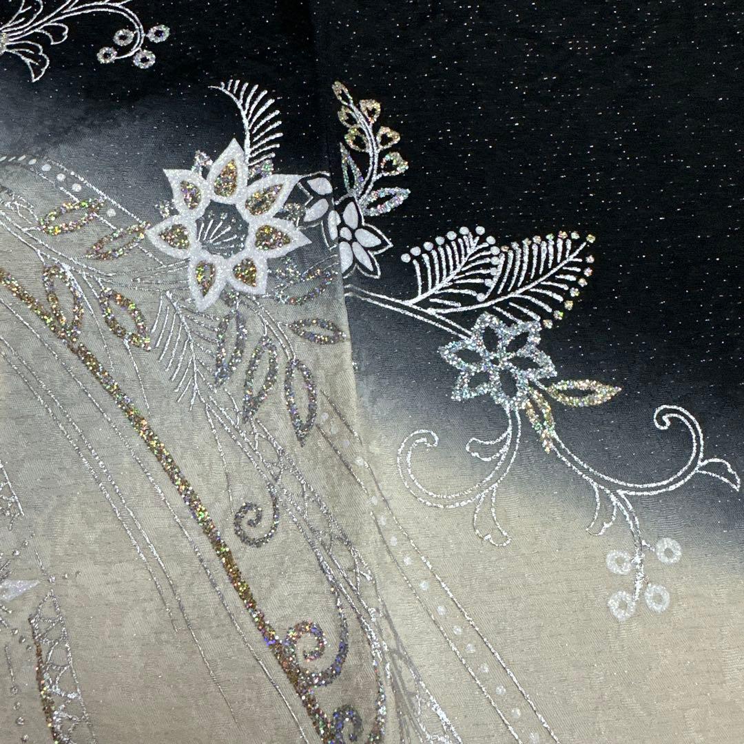 モノトーン キラキララインストーン訪問着 銀通し 白黒